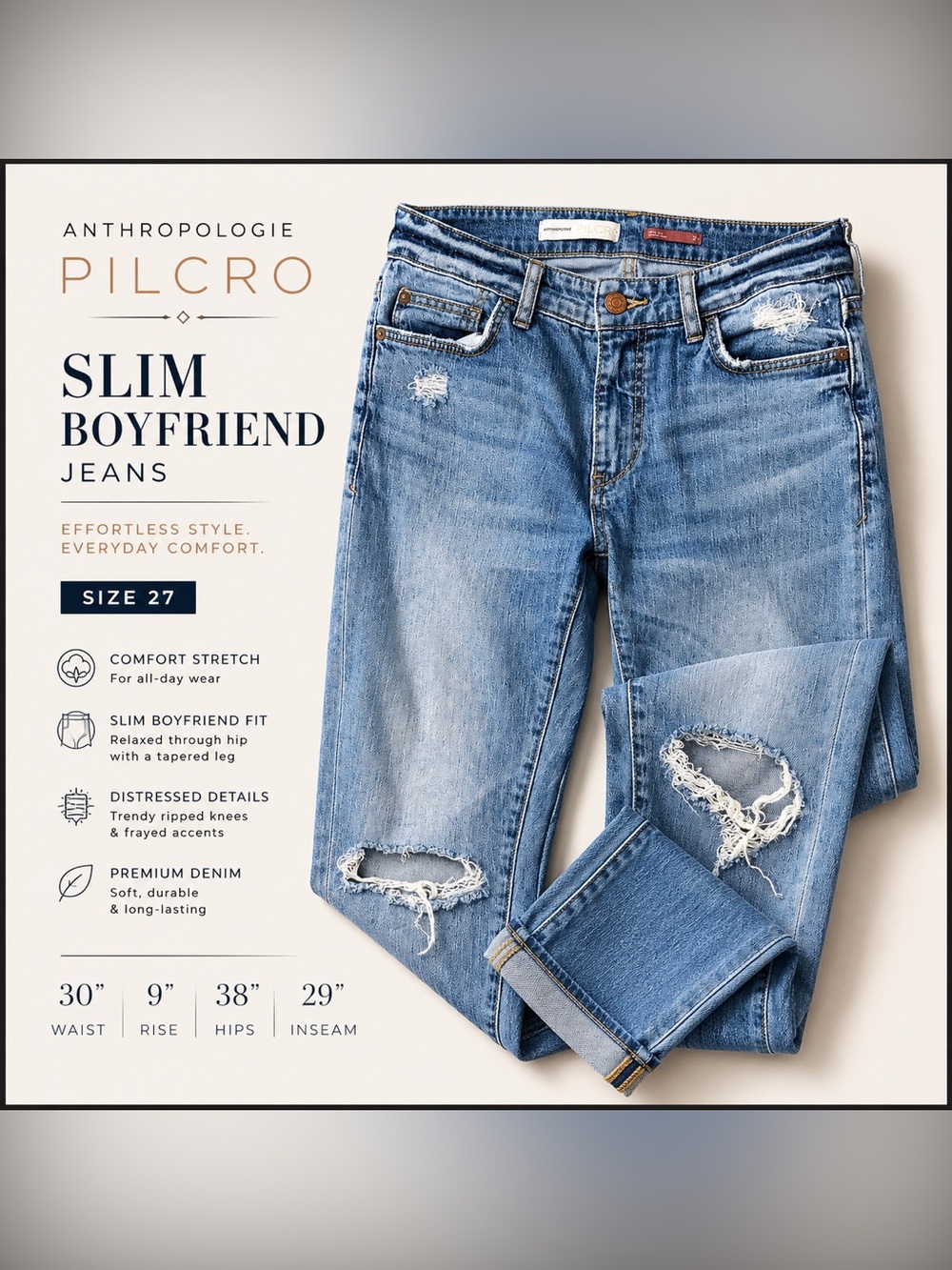 Anthropologie Pilcro Slim Boyfriend Distressed Jeans Women’s 27 Light Wash